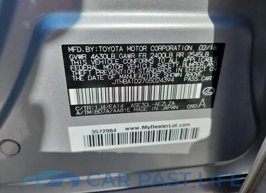 JTHBA1D27G5024394# 13