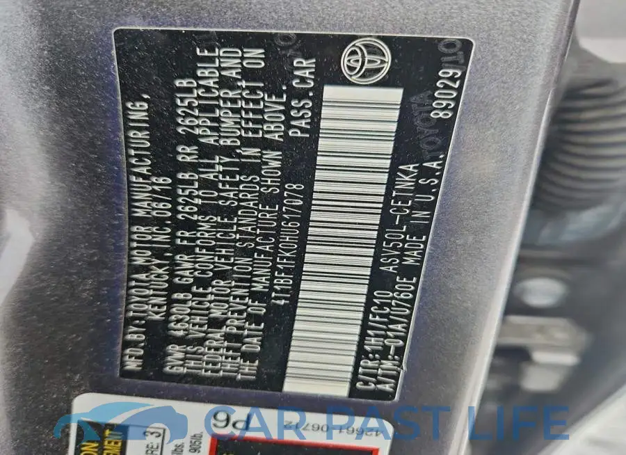 4T1BF1FK0HU617078# 12