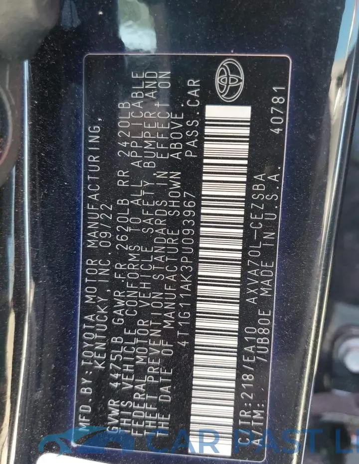 4T1G11AK3PU093967# 13