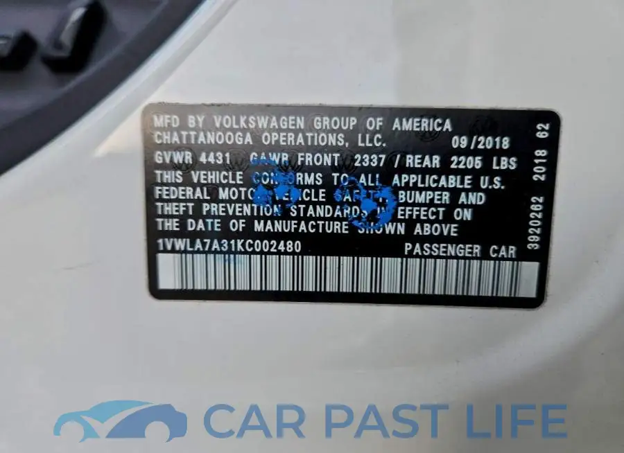 1VWLA7A31KC002480# 12