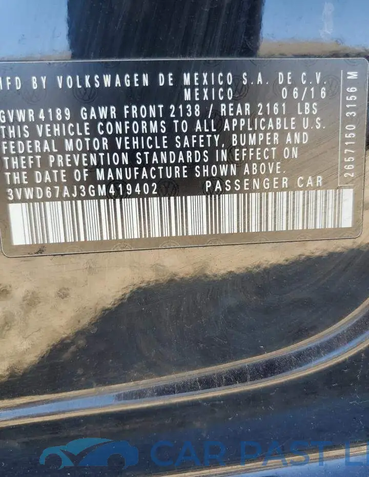 3VWD67AJ3GM419402# 13