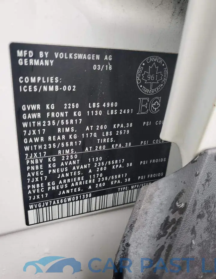 WVGJV7AX6GW091398# 14