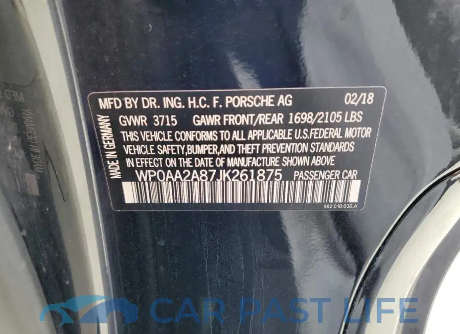 WP0AA2A87JK261875# 12
