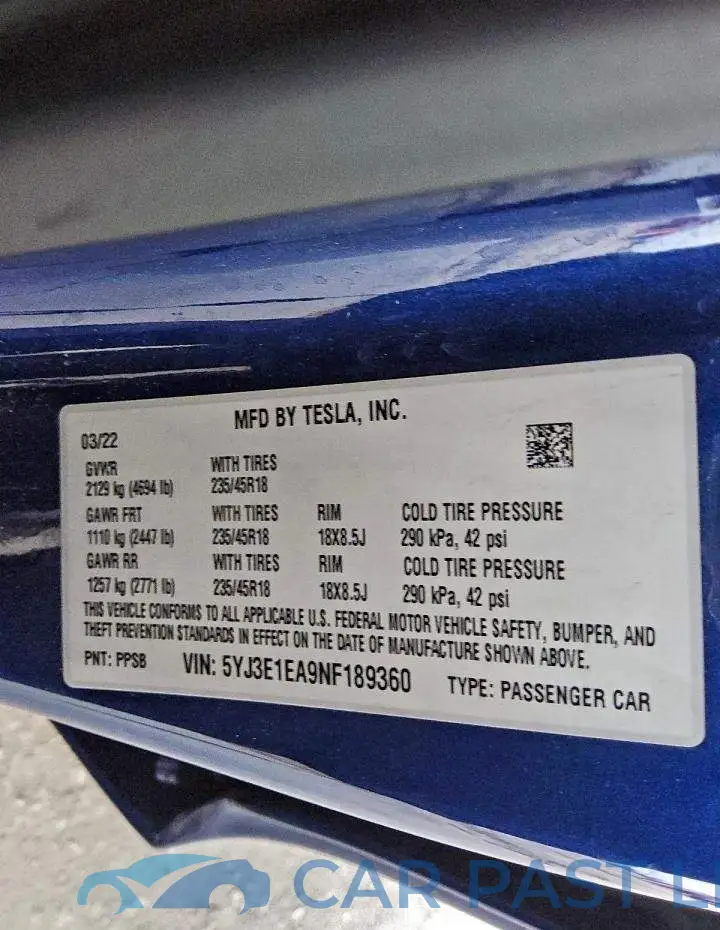 5YJ3E1EA9NF189360# 12