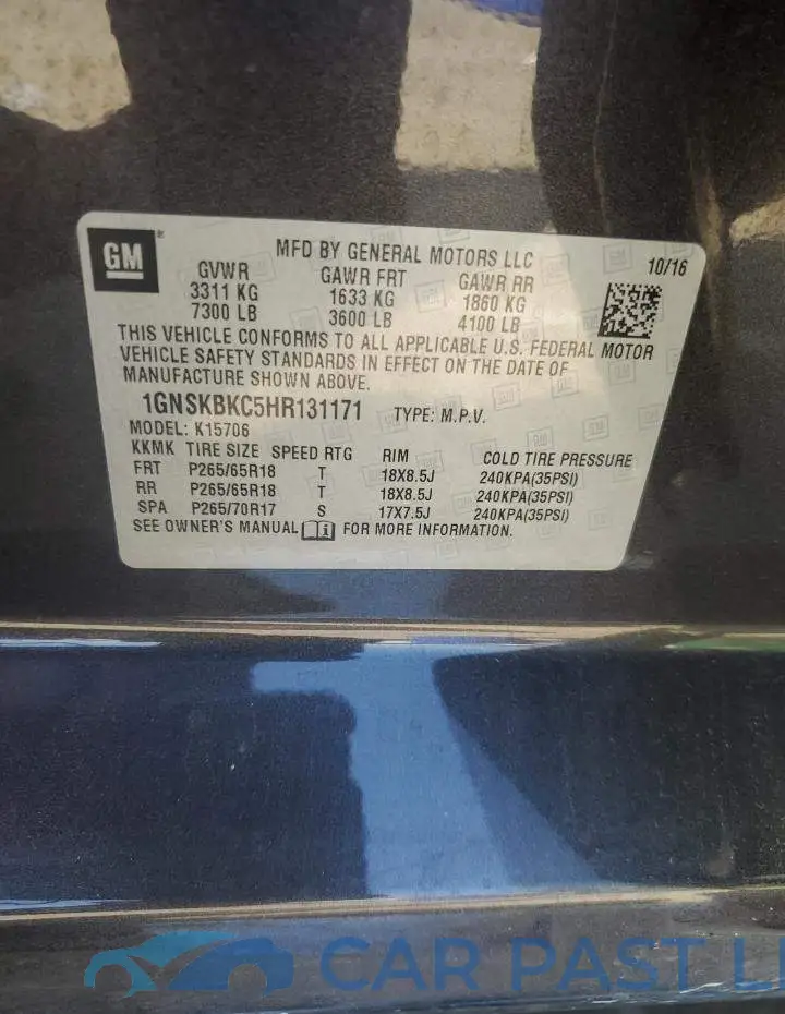 1GNSKBKC5HR131171# 13