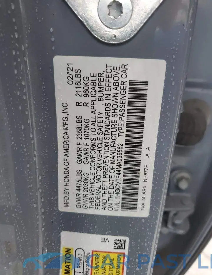1HGCV1F44MA039562# 12