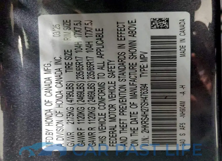 2HKRS4H27SH476394# 13