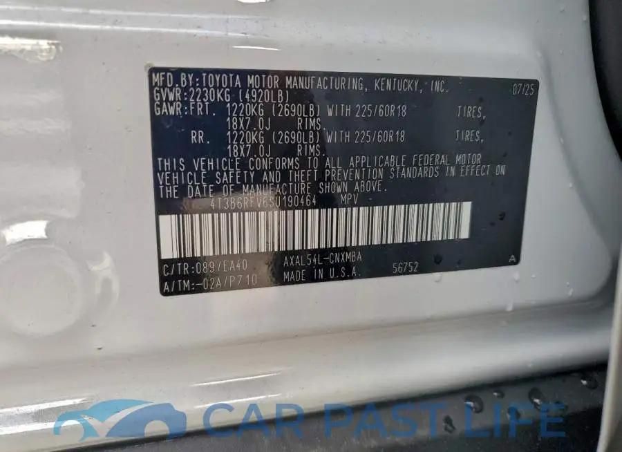 4T3B6RFV6SU190464# 13