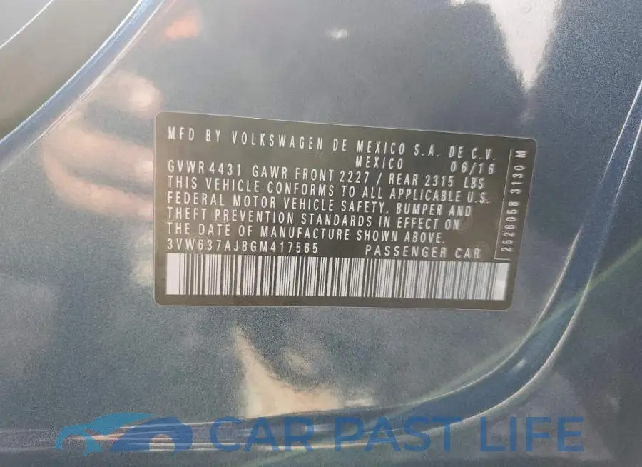 3VW637AJ8GM417565# 13