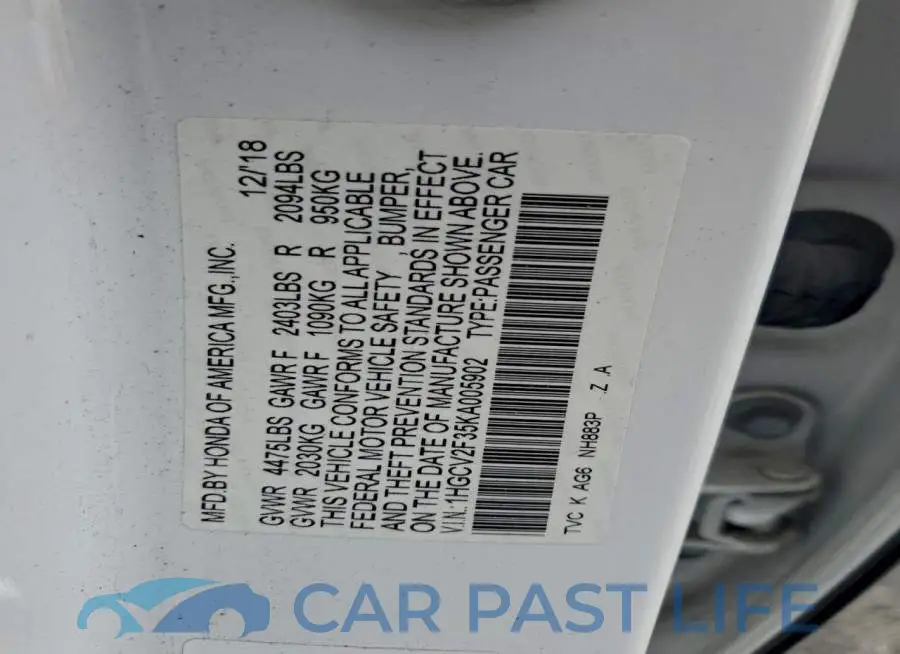 1HGCV2F35KA005902# 12