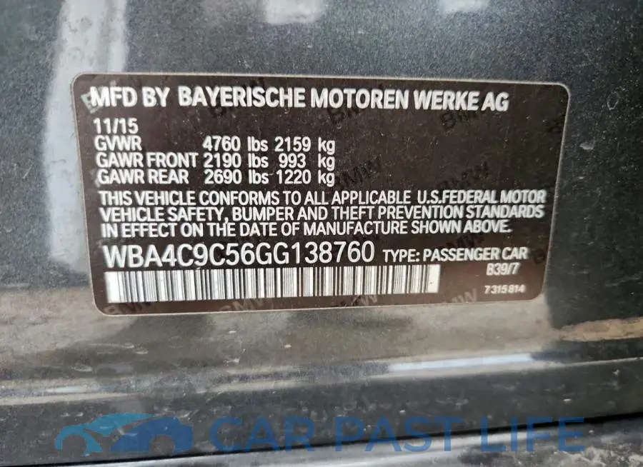 WBA4C9C56GG138760# 12