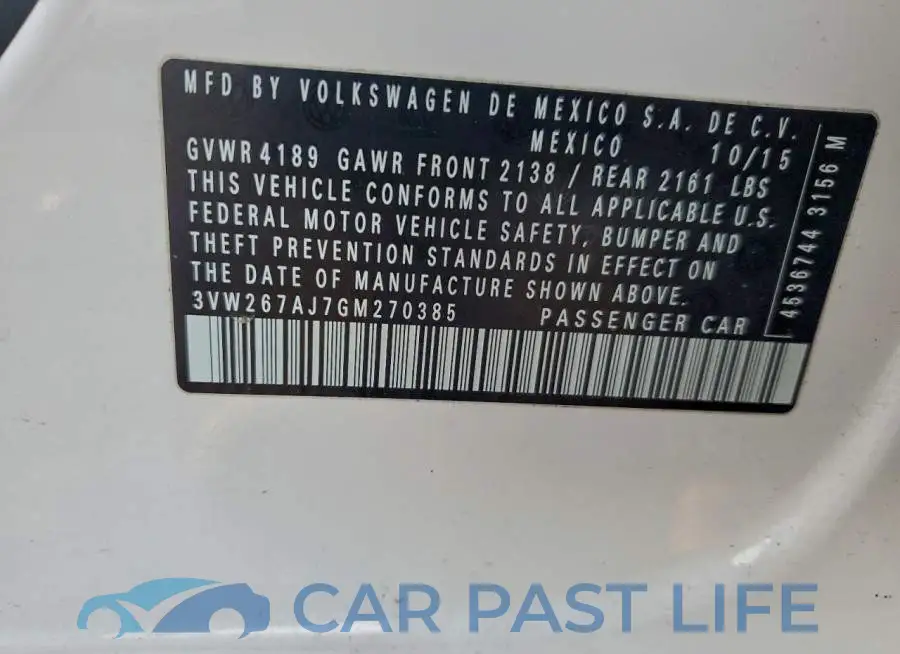 3VW267AJ7GM270385# 12