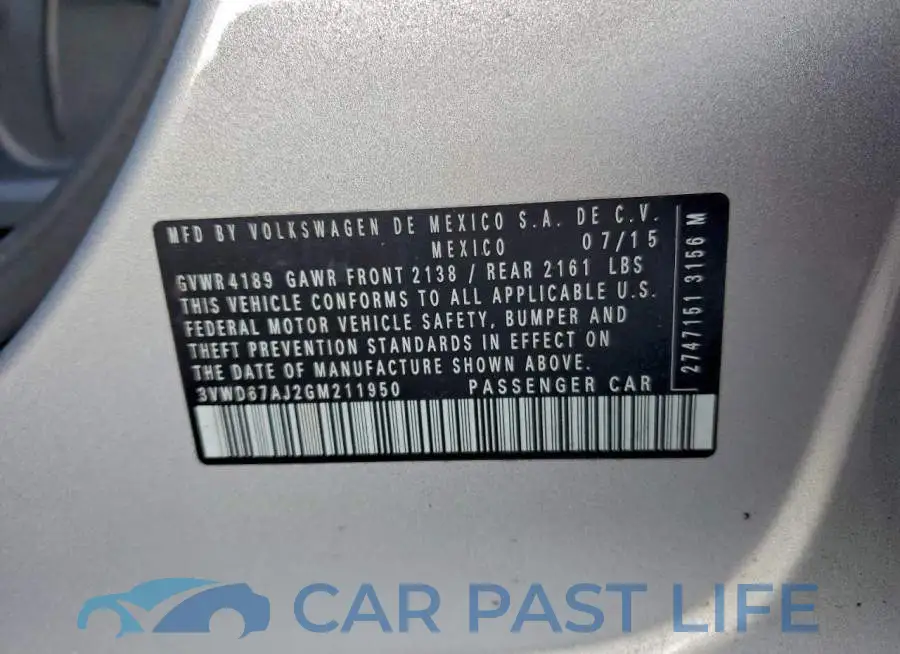 3VWD67AJ2GM211950# 12