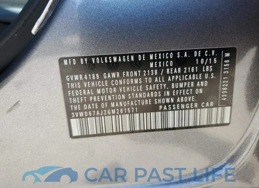 3VWD67AJ2GM261571# 13