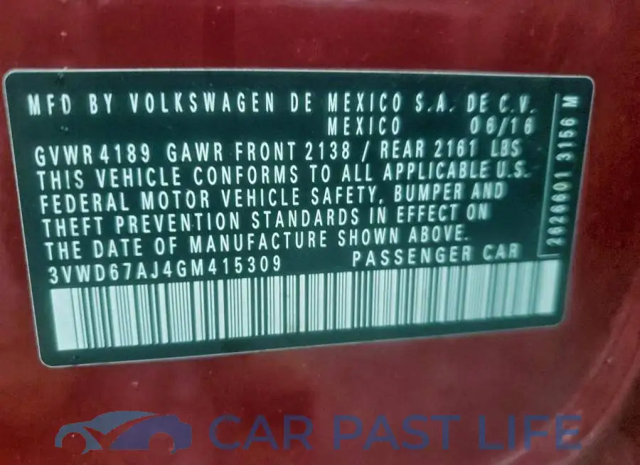 3VWD67AJ4GM415309# 12