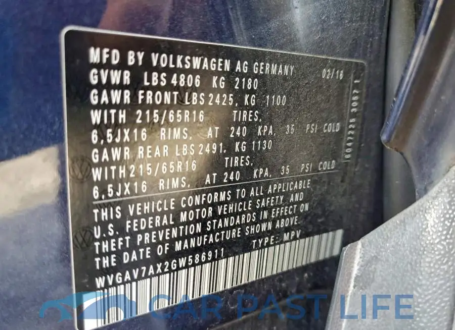 WVGAV7AX2GW586911# 12
