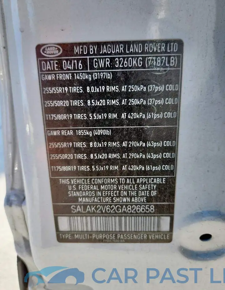 SALAK2V62GA826658# 14