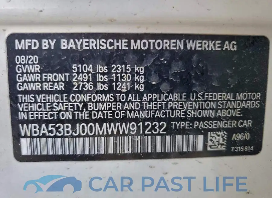 WBA53BJ00MWW91232# 12