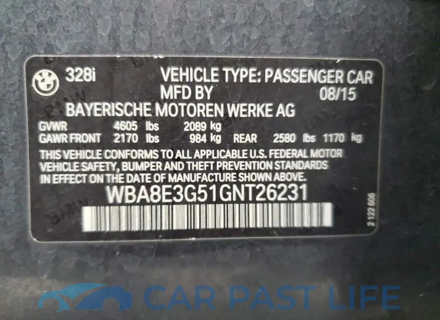 WBA8E3G51GNT26231# 13