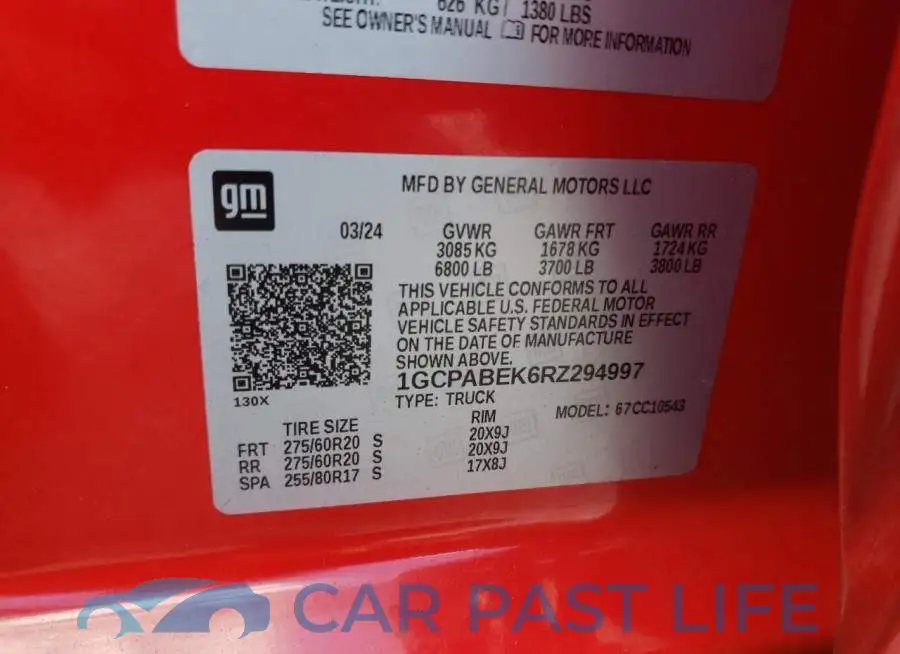 1GCPABEK6RZ294997# 12