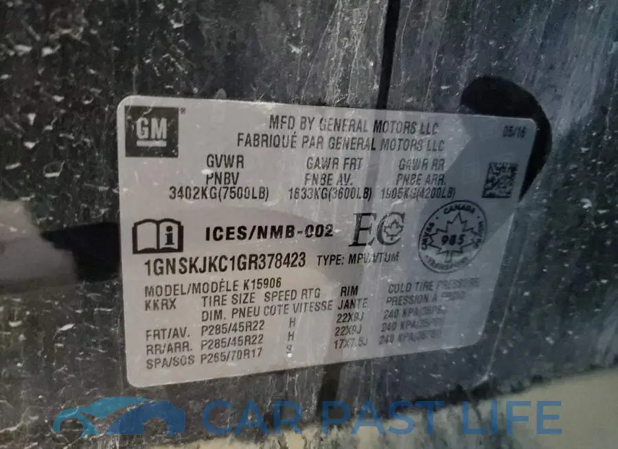 1GNSKJKC1GR378423# 13