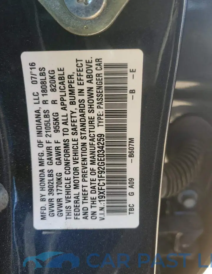 19XFC1F92GE034259# 12