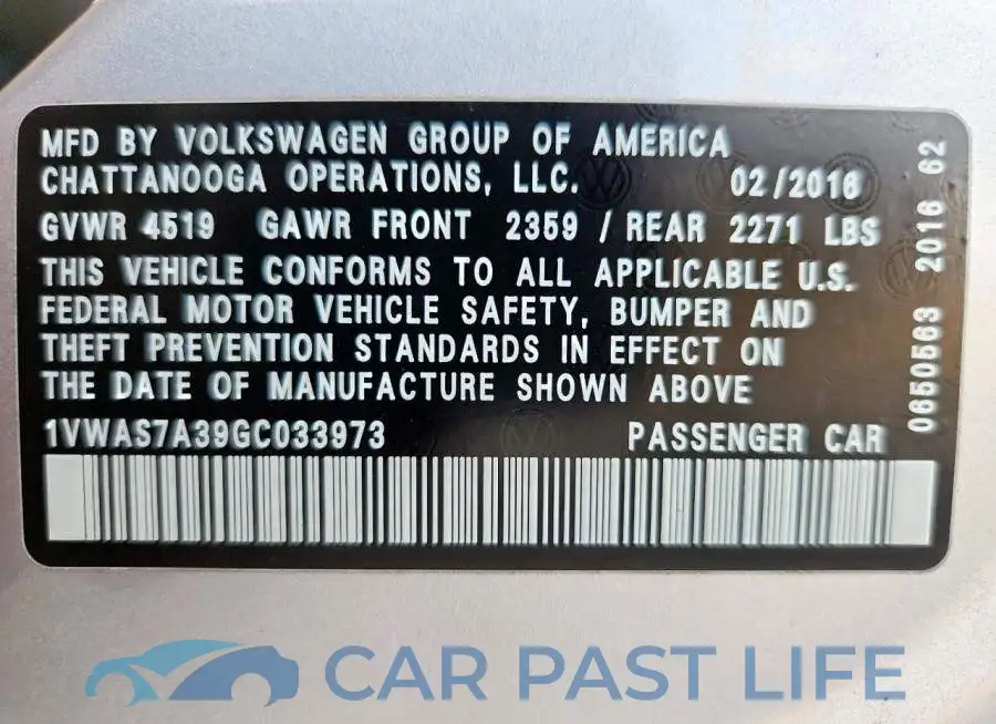 1VWAS7A39GC033973# 12