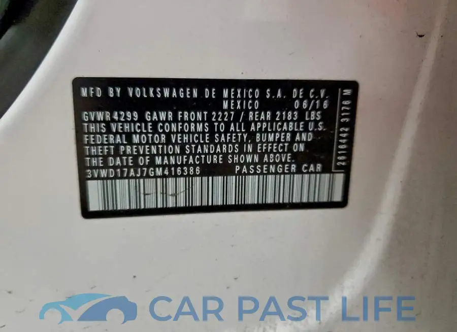 3VWD17AJ7GM416386# 12