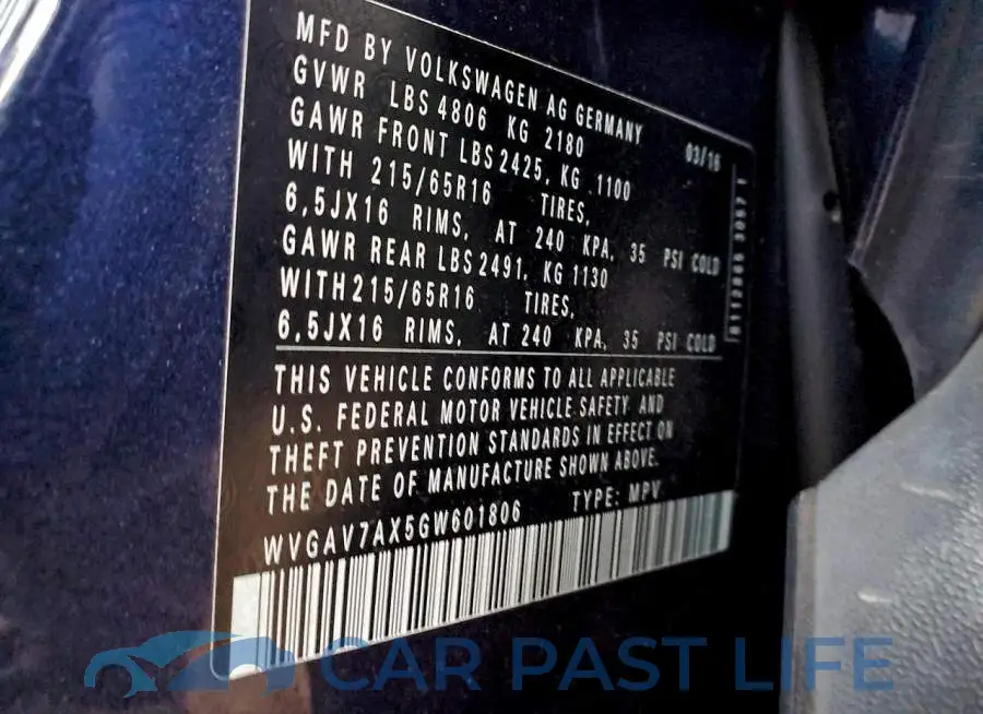 WVGAV7AX5GW601806# 12