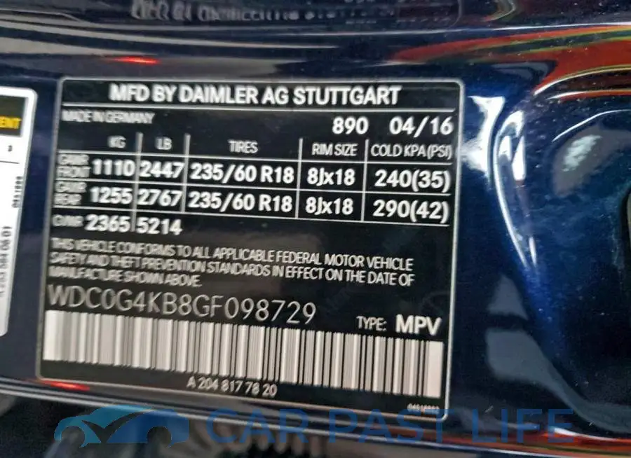 WDC0G4KB8GF098729# 13