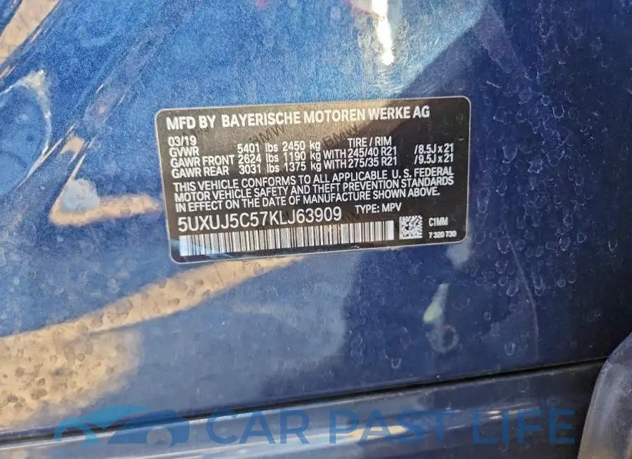 5UXUJ5C57KLJ63909# 12