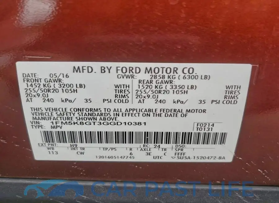 1FM5K8GT3GGD10381# 13