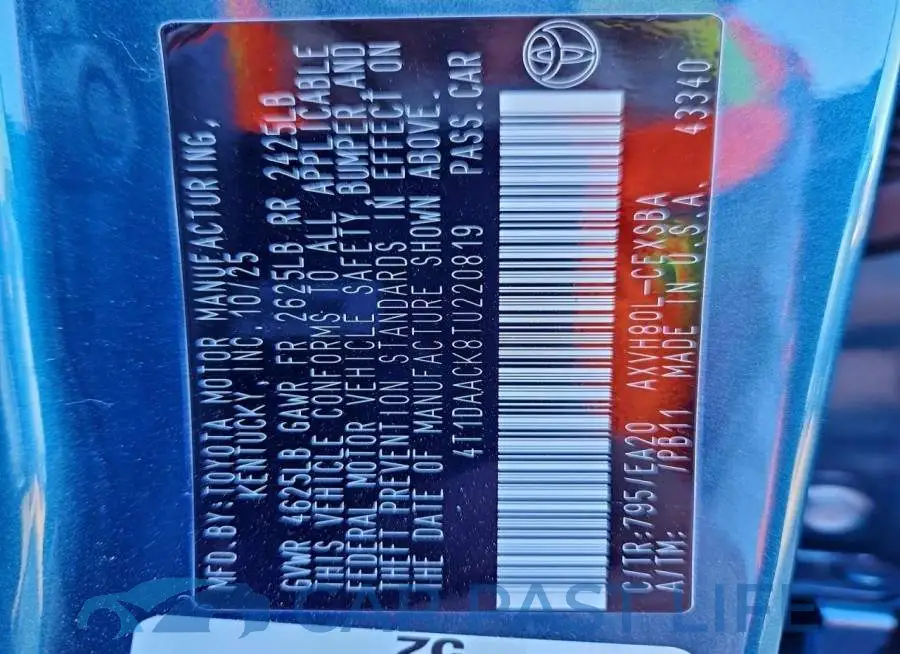 4T1DAACK8TU220819# 12