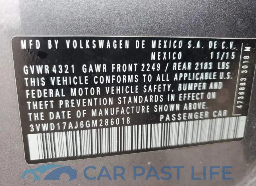 3VWD17AJ6GM286018# 12