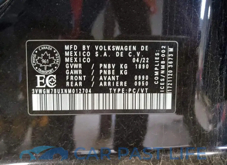 3VWGM7BUXNM012704# 12