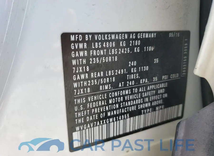 WVGAV7AXXGW614955# 13