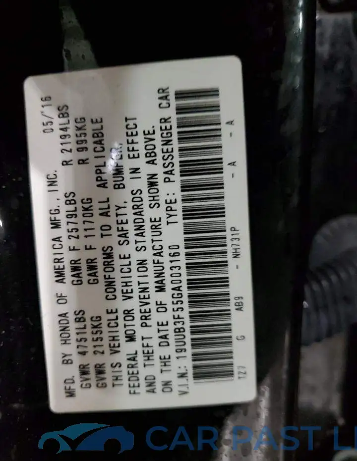 19UUB3F55GA003160# 12