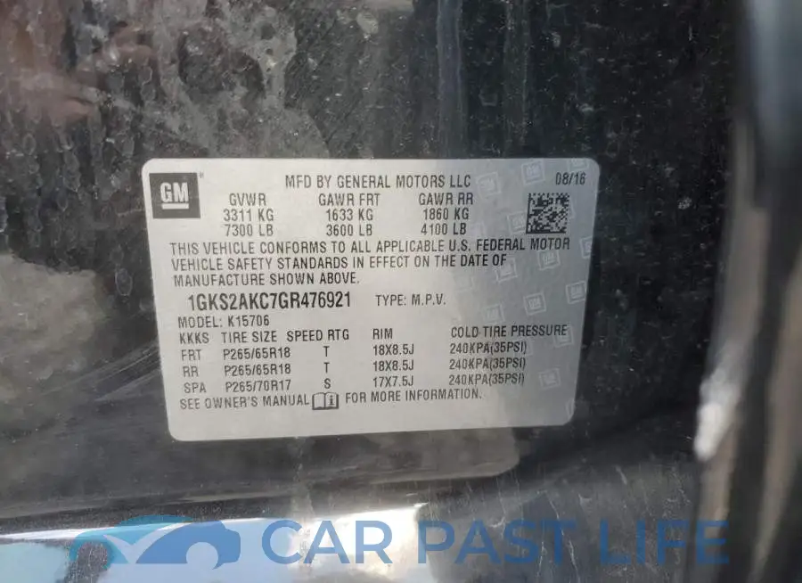 1GKS2AKC7GR476921# 13