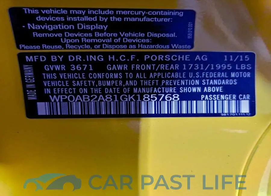 WP0AB2A81GK185768# 12