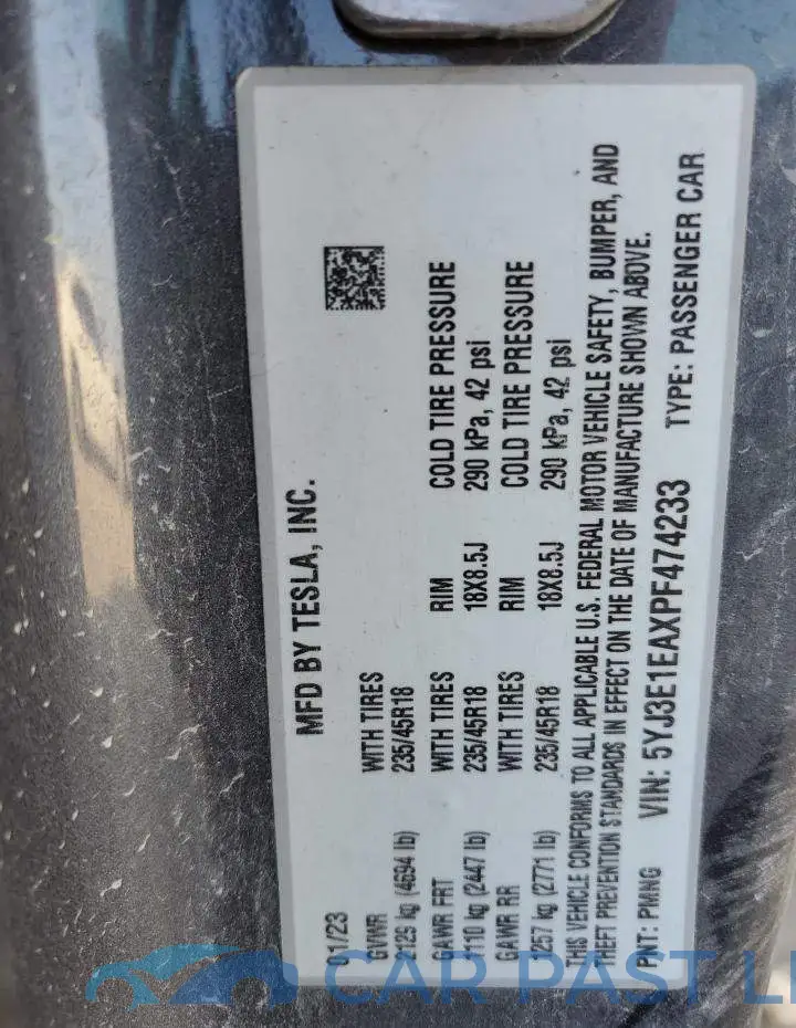 5YJ3E1EAXPF474233# 12