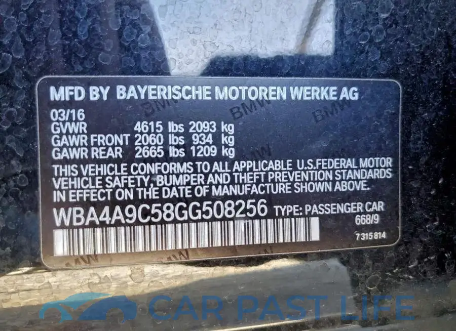 WBA4A9C58GG508256# 12