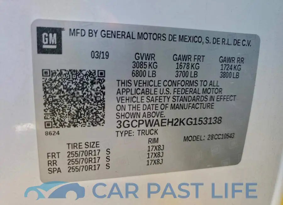 3GCPWAEH2KG153138# 12