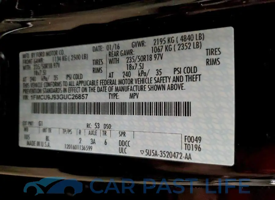 1FMCU9J93GUC26857# 13