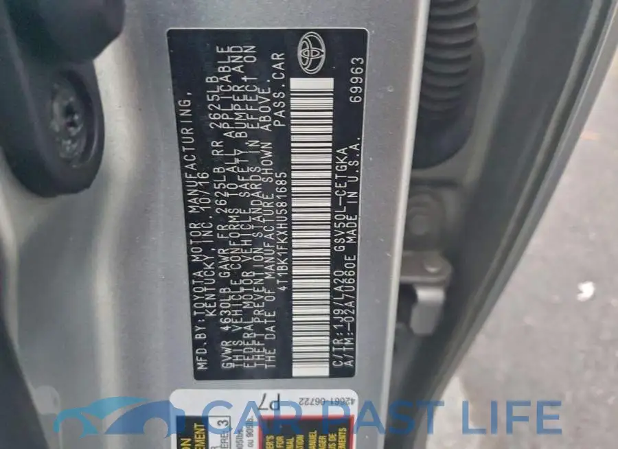 4T1BK1FKXHU581685# 12