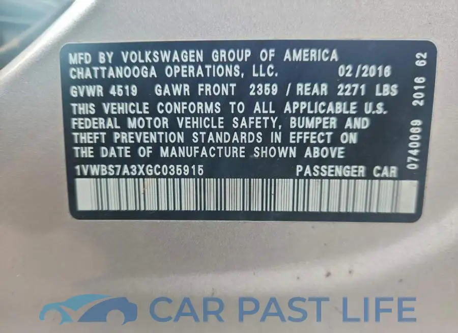 1VWBS7A3XGC035915# 12