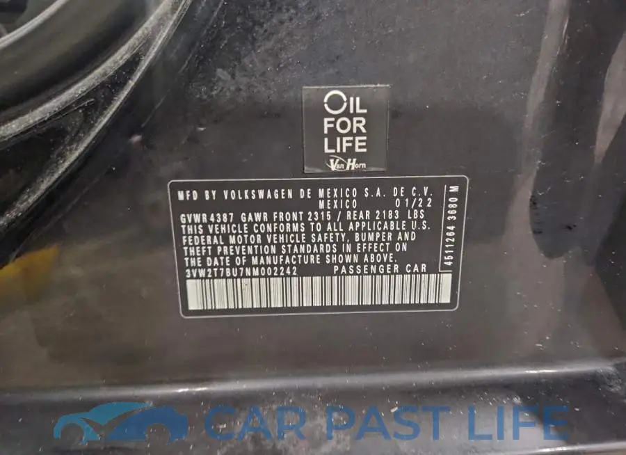 3VW2T7BU7NM002242# 12