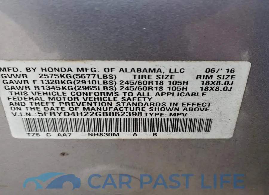 5FRYD4H22GB062398# 13