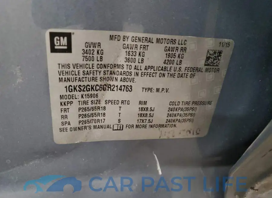 1GKS2GKC6GR214763# 14