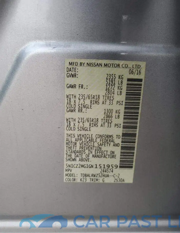 5N1CZ2MG1GN151959# 13
