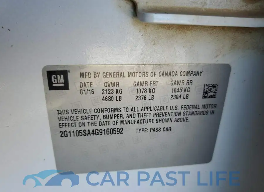 2G1105SA4G9160592# 12